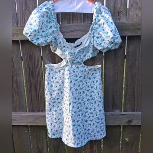 Floral Puff Sleeve Cutout Dress
